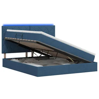 vidaXL Letto Con Contenitore Led E Materasso Blu 160 X 200 Cm Tessuto Vidaxl