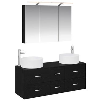 vidaXL Juego De Muebles De Ba&ntilde;o 4 Pcs Roble Negro Vidaxl