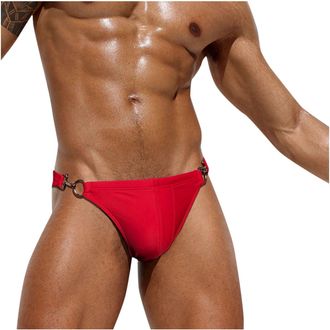 Generic Mens Sexy Low Waist Swim Briefs Metal Ring Mens Swimming Briefs Breathable Swimwear Beach Board Short Quick Dry Sexy Bikini for Man Novelty Panties Un