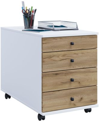 ebuy24 Vcm Roll Container Contenedor Lateral Con Cajones Dimensiones Aprox. Al. 57 X An. 42 X P. 75 Cm Contenedor De Oficina - Lona (blanco / Roble De Miel)