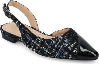 Journee Collection Daphnne Cap Toe Slingback Flat in Black/Tweed at Nordstrom Rack, Size 7.5