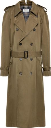 Maison Margiela Green Double-Breasted Belted Cotton Trench Coat