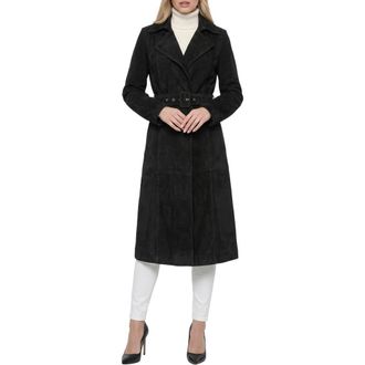 Gorski Genuine Metis Suede Belted Trench Coat in Black at Nordstrom, Size X-Small