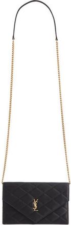 Saint Laurent Paris Diamond Quilted Satin Wallet on a Chain in Noir at Nordstrom
