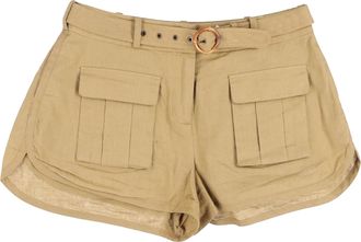Zimmermann Brighton Belted Cargo Shorts in Khaki Green Linen