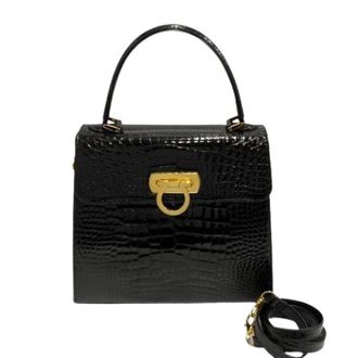 Ferragamo Pre-owned krokodillenleren 2way handtas - Dames - Pre-owned - Zwart - Maat: ONE Size Leer