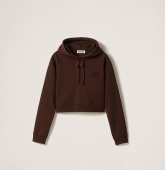 Miu Miu Cotton Fleece Hoodie, Woman, Cocoa Brown, Size XS