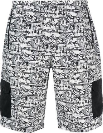 Palm Angels waves-print swim shorts - men - Polyester - M - White