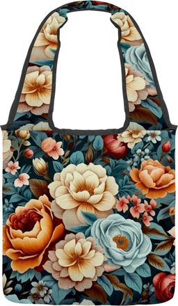 Generic Colorful Hibiscus Flower Reversible Canvas Shoulder Tote - Double-Sided Print, 12oz Cotton, 27cm Drop, Fold-Flat Bag for Travel, Shopping, Street Outi