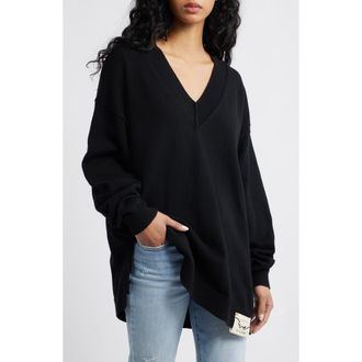 Free People Chelsea V-Neck Tunic Sweater in Black Magic at Nordstrom, Size X-Small