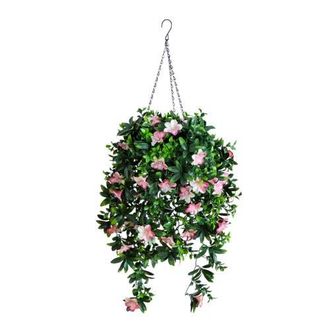 Nearly Natural 34-in UV Resistant Artificial Azalea Hanging Basket in Green/pink at Nordstrom