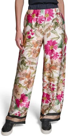Karl Lagerfeld Floral Print Wide Leg Pants in Bisque/light Blush Combo at Nordstrom, Size X-Large