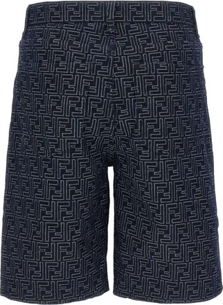 Fendi Mens Blue Cotton Bermuda Shorts