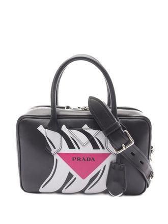 Prada 2000s Banana Print Leather Handbag - Black