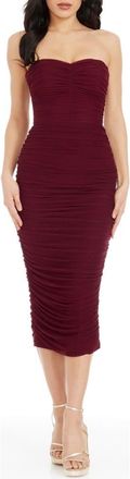 Dress The Population Heather Center Ruched Strapless Body-Con Dress in Burgundy at Nordstrom, Size Xx-Small