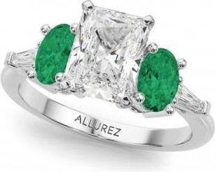 Allurez Radiant Lab Grown Diamond & Oval Emerald Engagement Ring in Platinum (3.98ct)