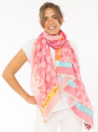 Zwillingsherz Schal ZWILLINGSHERZ Love & More, Damen, pink, Web, Polyester, mehrfarbig, Modet&uuml;cher Schal, stylischer Schal mit Schriftzug