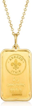Ross-Simons Italian 24kt Yellow Gold Fleur-De-Lis 2-Gram Ingot Pendant Necklace With 14kt Yellow Gold Frame