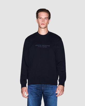 A|X Armani Exchange Mens Crew Neck Sweatshirt in Dark Blue Cotton - Size X-Large