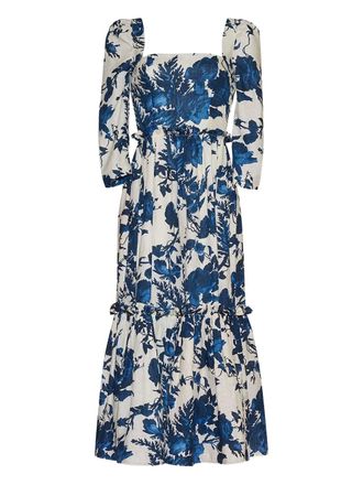 Cara Cara puff-sleeve tiered dress - women - Linen/Flax - 00 - Rosehip Blue