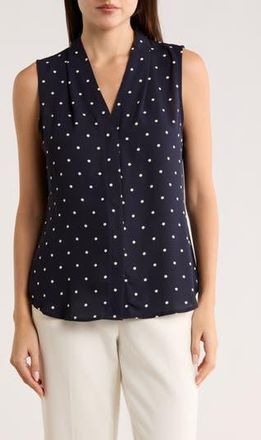 Nordstrom Rack V-Neck Sleeveless Woven Shell Top in Navy Night- Ivory Armen Dot at Nordstrom Rack, Size X-Large