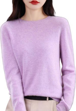 Generic 100% Wool Sweaters for Women, Cashmere Jumpers Ladies Long Sleeve Crew Neck Soft Warm Pullover, Womens Slim Fit Sweater (Light Purple,L)