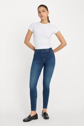 Good American Womens Power Stretch Pull-On Skinny Jeans High Waisted Skinny Jeans | Indigo, Size Medium | Good American by Khlo&Egrave; Kardashian