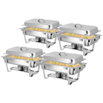 MegaChef 9.5 Quart Stackable Stainless Steel Professional Chafing Dish/Food Warmer/Buffet Server Serving Trays, Set of 4 in Silver at Nordstrom