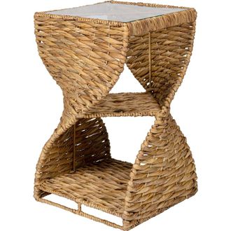 Jonathan Y Designs Suraya 14 Coastal Bohemian Handwoven Water Hyacinth Sculptural Twisted End Table with Glass Top and Storage Shelf in Natural at Nordstrom
