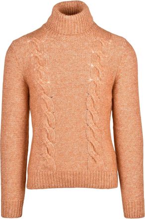 K-Way Rust Cable Knit Cotton-Alpaca High Neck Sweater