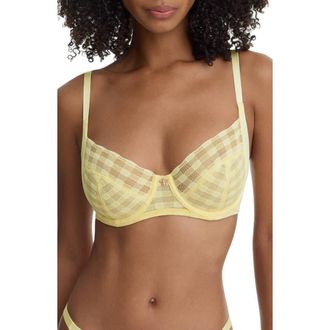Skarlett Blue Bonbon Full Coverage Gingham Lace Bra in Buttercream at Nordstrom, Size 32Ddd