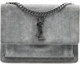 Saint Laurent Borsa a tracolla Sunset media in denim con monogramma 2017 - Grigio