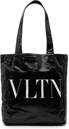 Valentino Black Leather Shoulder Bag Tote Bag (Pre-Owned)