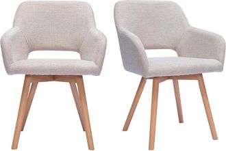 Miliboo Sillas De Tela Con Efecto Terciopelo Texturizado Beige Y Madera Clara (juego De 2) Laurette