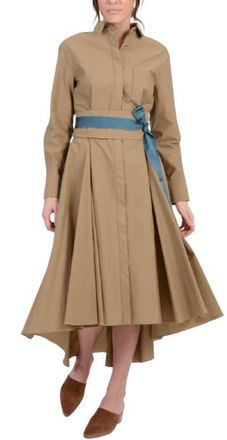 Brunello Cucinelli Tan Belted Shirt Dress Size S