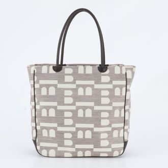 Bally Grayish Leather Canvas Handbag Shoulder Bag Tote Bag (Pre-Owned)