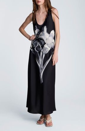 Kenneth Cole Floral Print Sleeveless Satin Maxi Dress in Black Multi at Nordstrom, Size X-Large