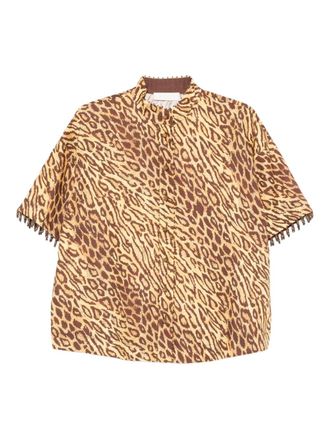 Zimmermann leopard-print beaded-cuff blouse - women - Cotton - 0P - Yellow