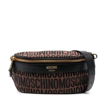 Moschino jacquard-logo motif belt bag - women - Calf Leather/Cotton/Polyester - OS - Brown