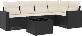 vidaXL Set De Sof&aacute;s De Jard&iacute;n 6 Piezas Y Cojines Rat&aacute;n Sint&eacute;tico Negro Vidaxl