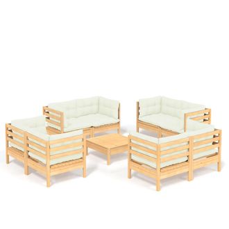 vidaXL Set Salotto Da Giardino 9 Pz Con Cuscini Crema In Legno Di Pino Vidaxl