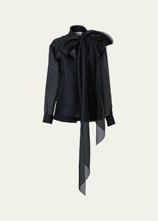 Carolina Herrera Bow Button-Front Silk Shirt
