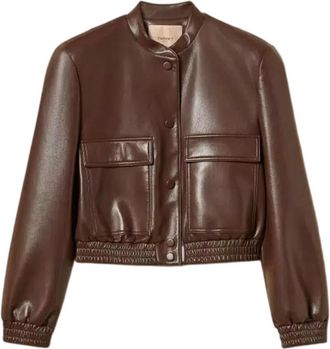Twinset Bomberjack met lederlook - Dames - Leren en Su&egrave;de Jassen - Bruin - S - Leer - Jassen