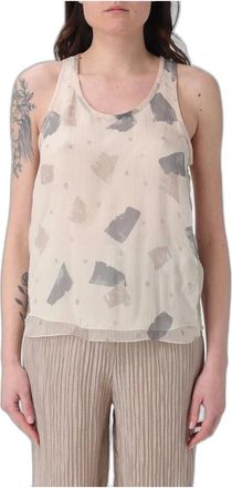 Emporio Armani Top in Creponne di Seta - Dames - Tops - Beige - Maat: M Zijde