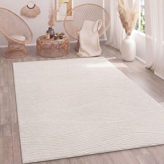 Paco Home Paco Home Alfombra Sala-de-estar Pelo-alto Scandi Boho Geom&eacute;trico Abstracto Lavable Crema 160x220 Cm