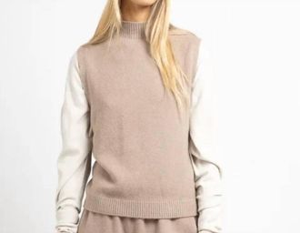 Made in Italy Maxine High Neck Sleeveless Sweater In Taupe