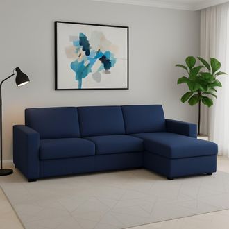 Dmora Sof&aacute; Fijo Dland, Sof&aacute; De Esquina, 100% Made In Italy, Sof&aacute; Sala De Estar, Con Contenedor Reversible Peninsula, En Tela Acolchada, Con Reposabrazos Est