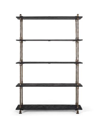 Giner&Colomer Librer&iacute;a industrial en metal y madera, color negro y bronce
