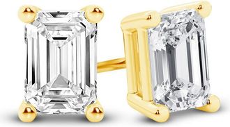 Grown Brilliance 14K Yellow Gold IGI Certified 1 Carat Emerald Cut Lab Grown Diamond Stud Earrings for Women, VS Clarity, E-F Color