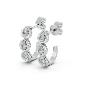 Diamond2Deal Sterling Silver 0.96 Ct Pear Lab Grown Diamond J-Hoop Earrings